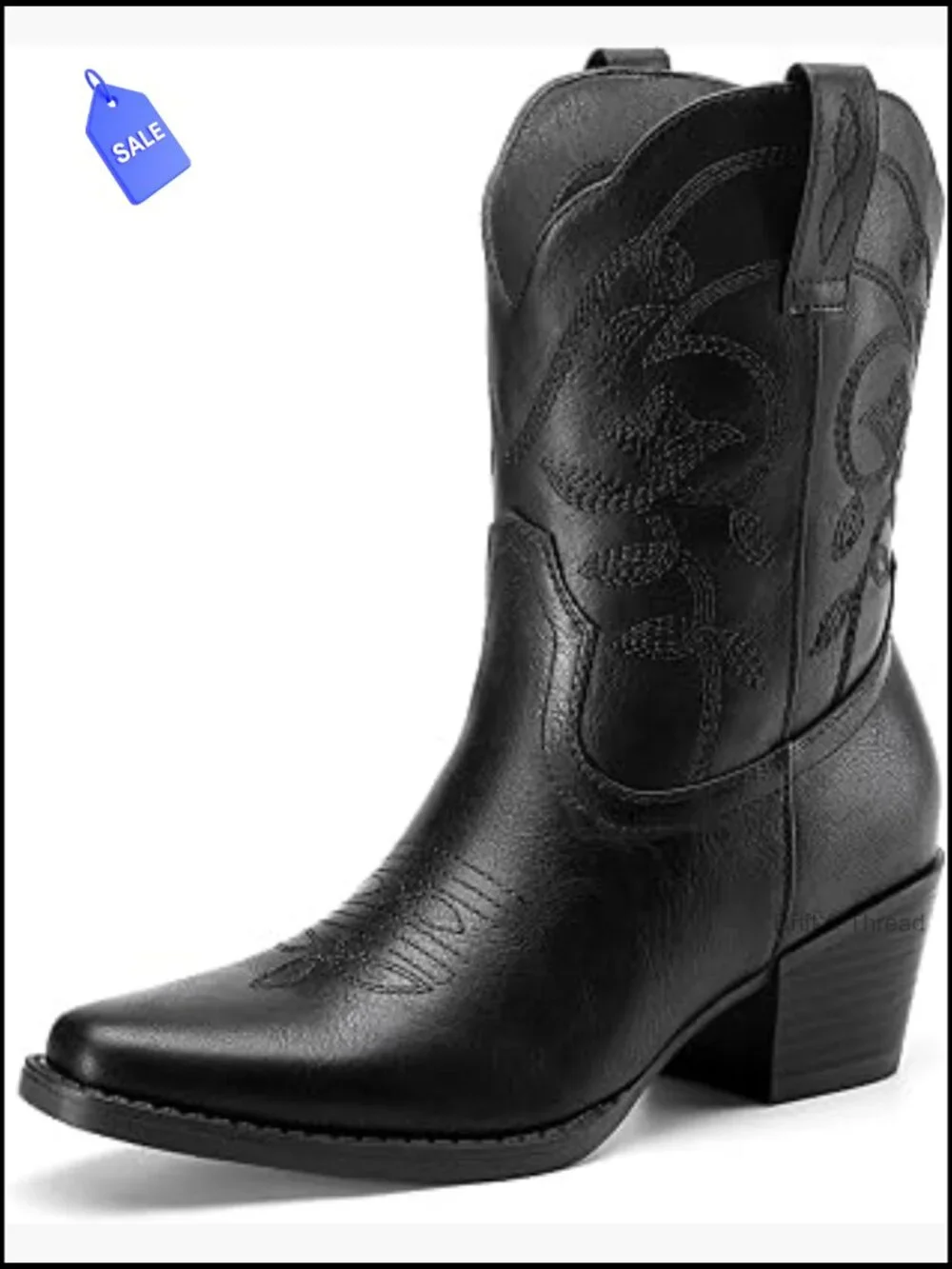 Women's Square Toe Chunky Heel Western Cowboy Boots Embroidered Slip On Ankle